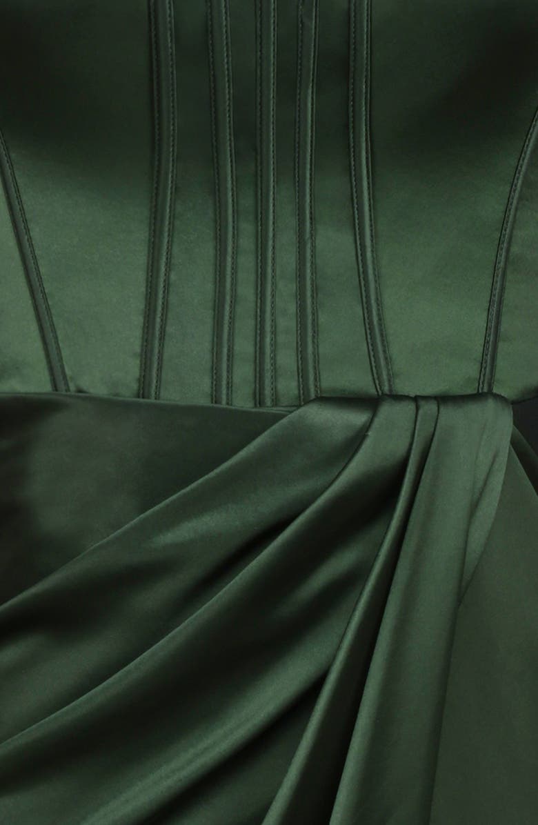 HOUSE OF CB Carelle Lace-Up Strapless Satin Sheath Cocktail Dress, Alternate, color, Forest Green