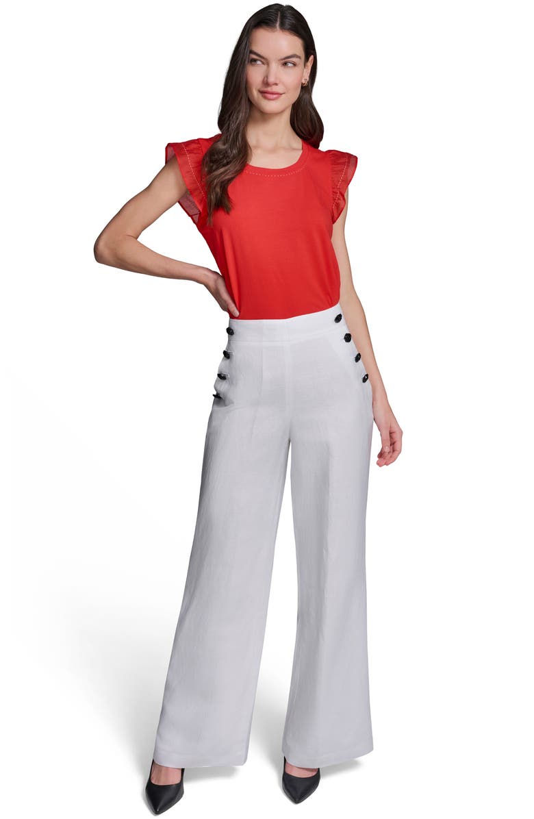 KARL LAGERFELD PARIS Linen Blend Sailor Pants, Alternate, color, 