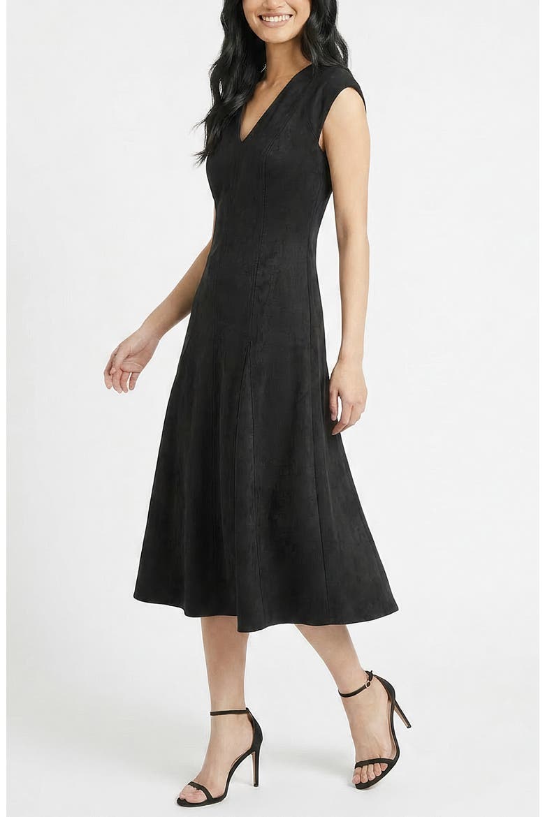 Sleeveless Faux Suede Midi Dress, Alternate, color, BLACK