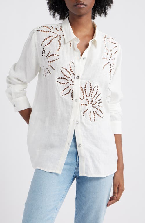 Rails Samar Floral Embroidery Detail Linen Blend Button-up Shirt