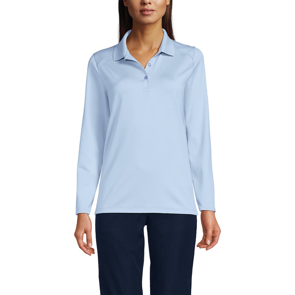 Lands' End School Uniform Long Sleeve Feminine Fit Rapid Dry Polo Shirt In Blue