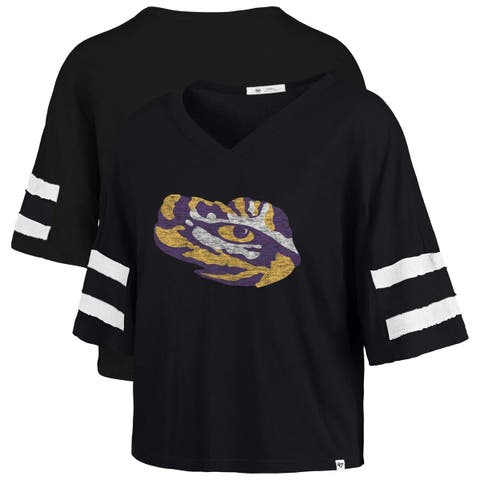 Women's '47 Black LSU Tigers Premier Scout Sleeve Stripe Relaxed Dolman T-Shirt