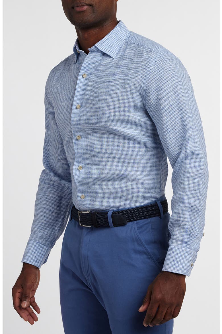 Linen Check Sport Shirt, Main, color, WHITE/ NAVY