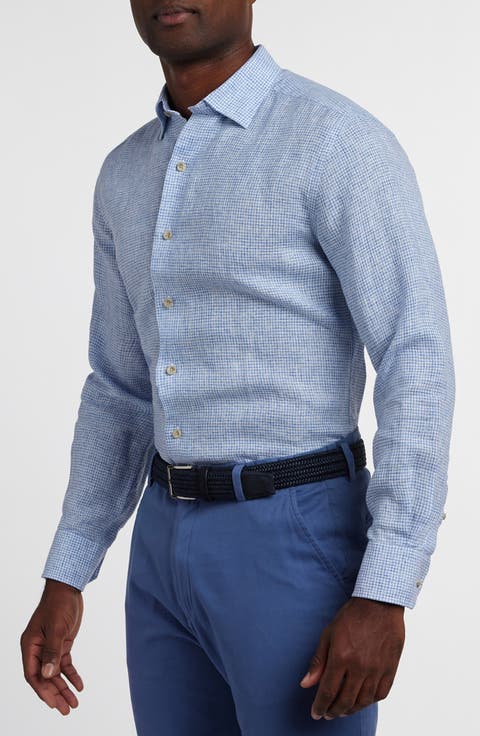 Check Linen Button-Up Shirt