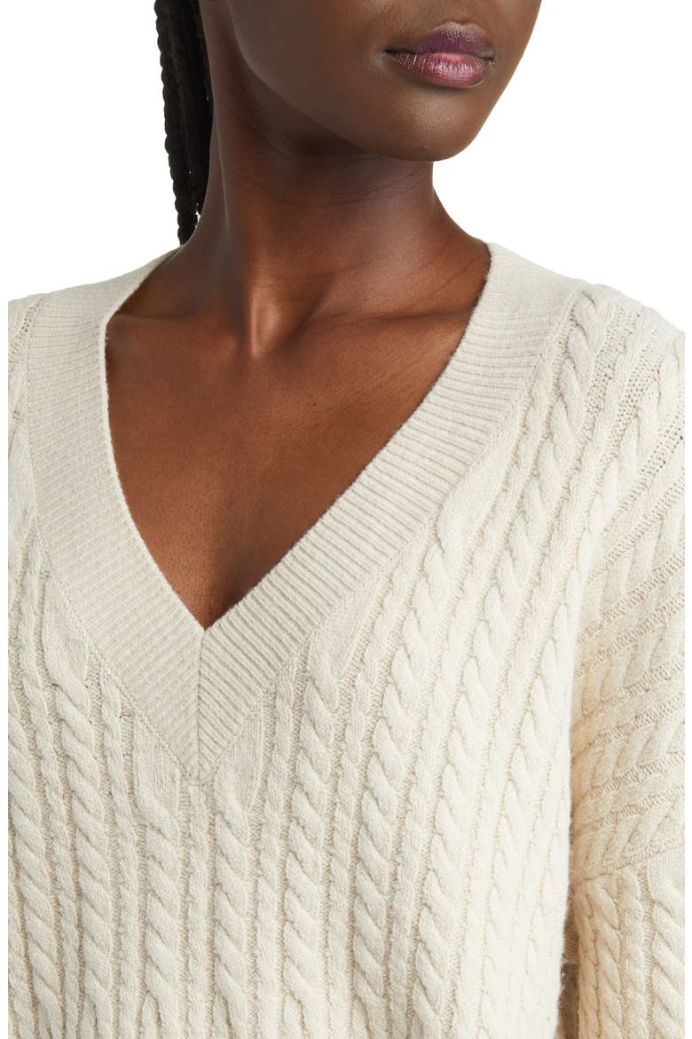 Babysoft V-Neck Cable Knit Sweater, Alternate, color, CLASSIC CREAM