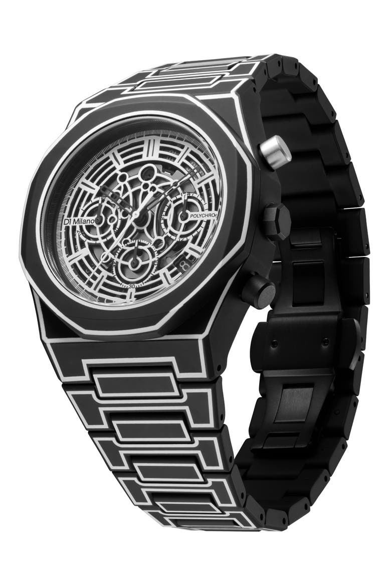 Sketch Skeleton Chronograph Bracelet Watch, 40.5mm, Alternate, color, BLACK