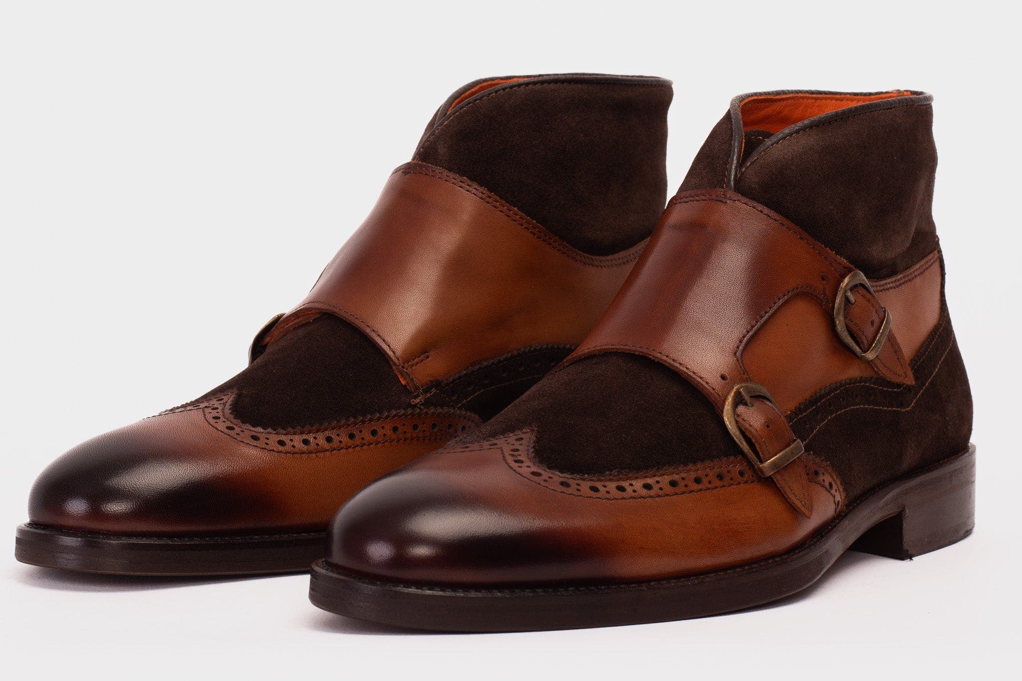 The Albus Leather & Suede Double Strap Monk Brogue Boot, Alternate, color, Tan