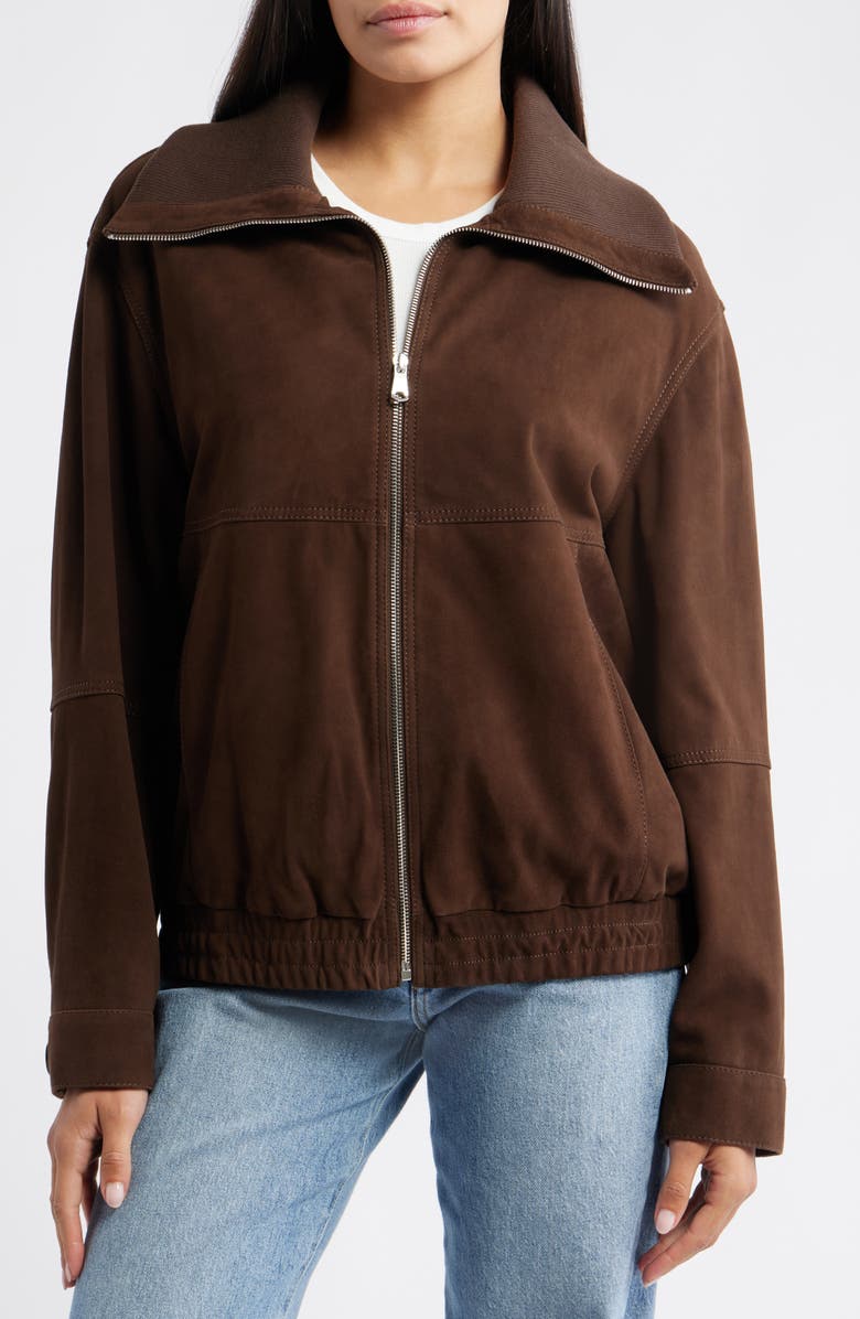 Bernardo Oversize Suede Bomber Jacket, Alternate, color, Dark Chocolate