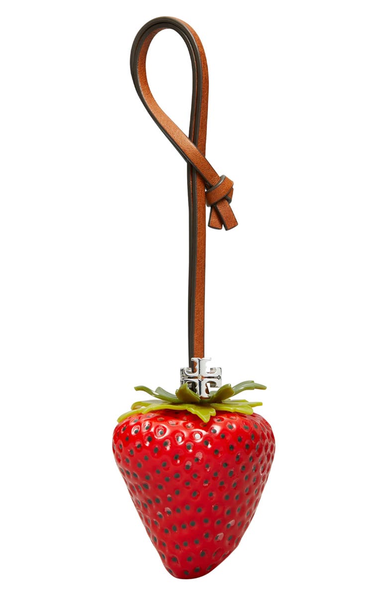 Tory Burch Strawberry Leather Bag Charm, Main, color, New Poppy / Tempranillo