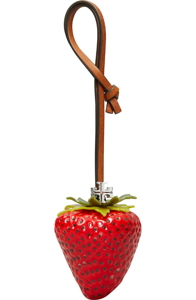 Tory Burch Strawberry Leather Bag Charm, Main, color, New Poppy / Tempranillo