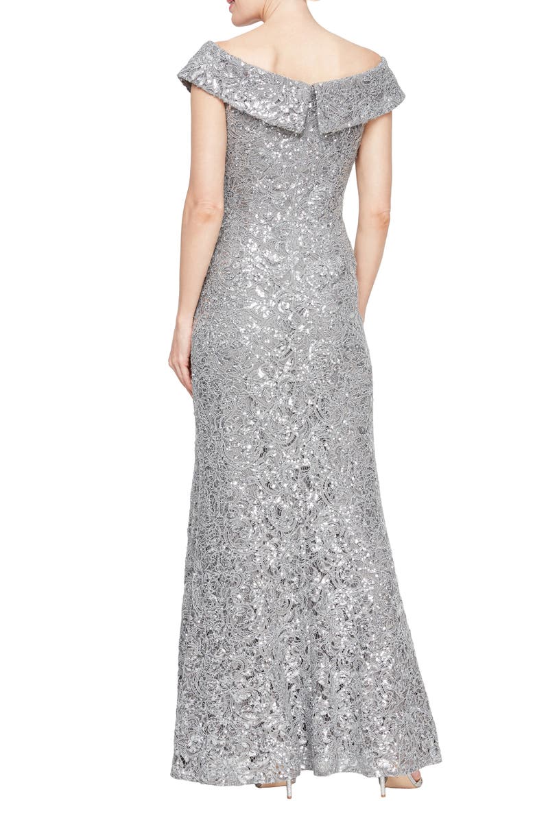 Alex Evenings Sequin Corded Lace Off the Shoulder Gown, Alternate, color,