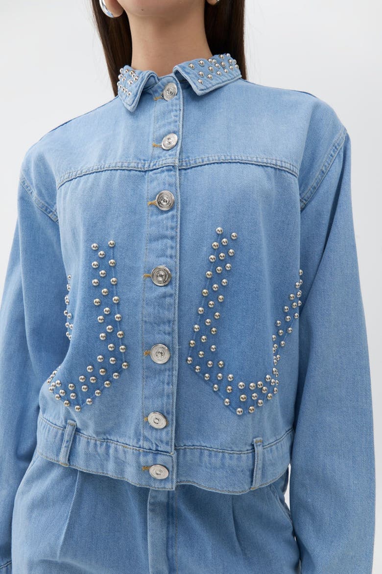Studded Jean Jacket, Main, color, Blue