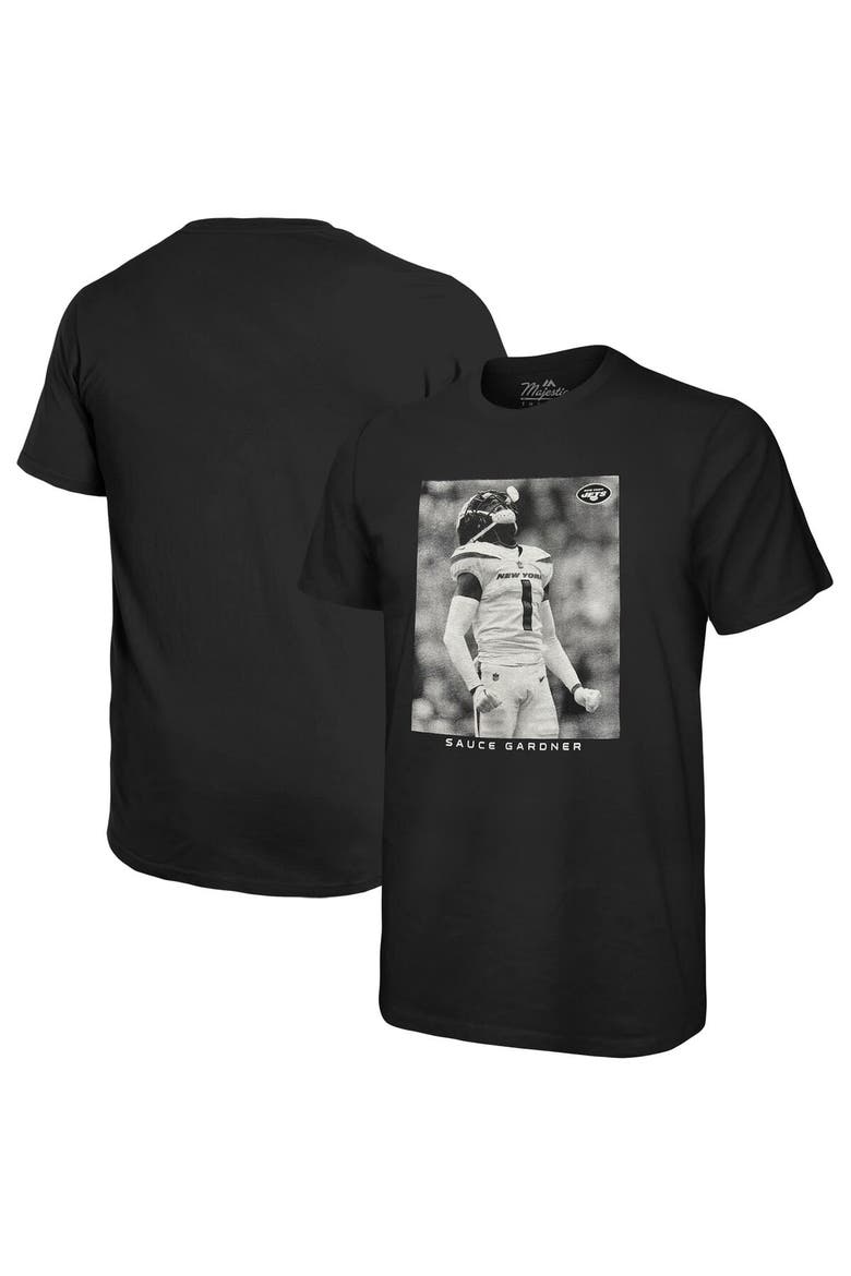 Men's Majestic Threads Sauce Gardner Black New York Jets Oversized Player Image T-Shirt, Main, color, Black