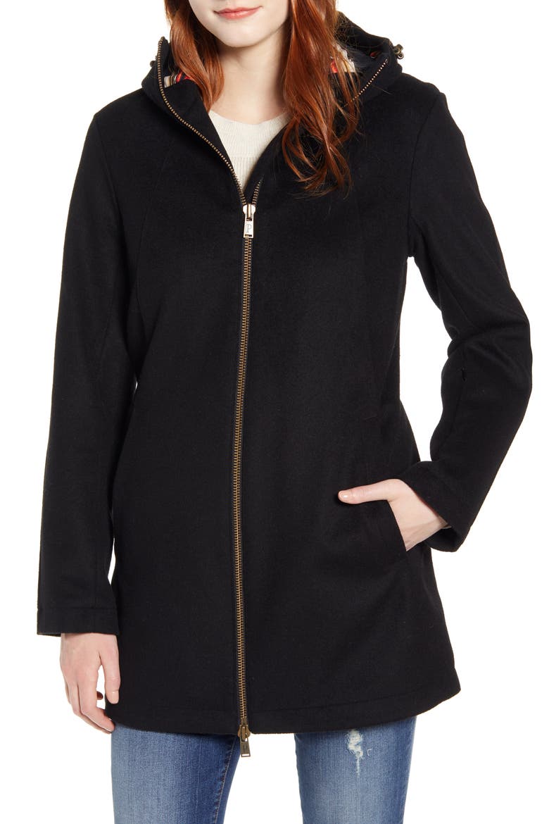 Finlay Waterproof Hooded Wool Blend Coat, Alternate, color, BLACK