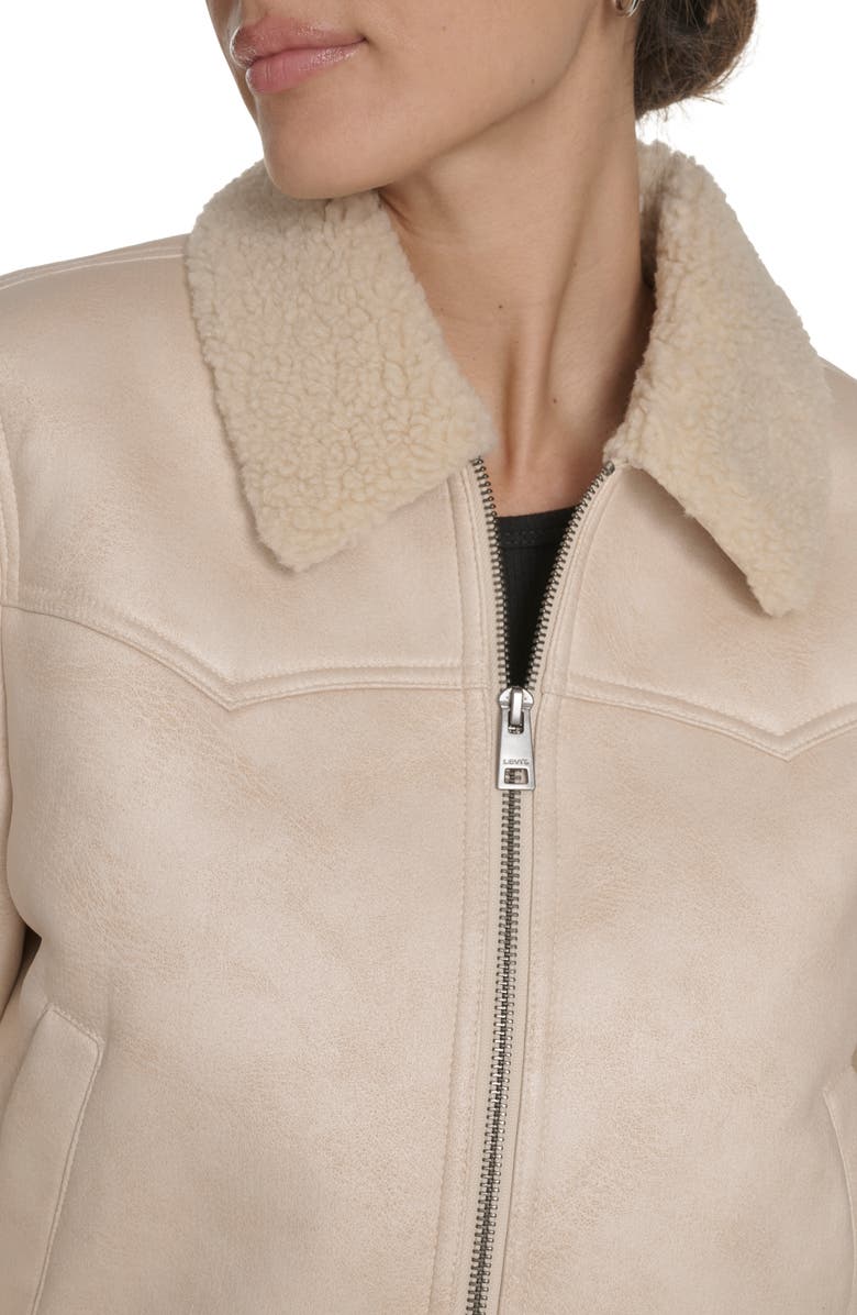 Levi's Faux Shearling Trim Faux Leather Western Bomber Jacket, Alternate, color, Almond Milk