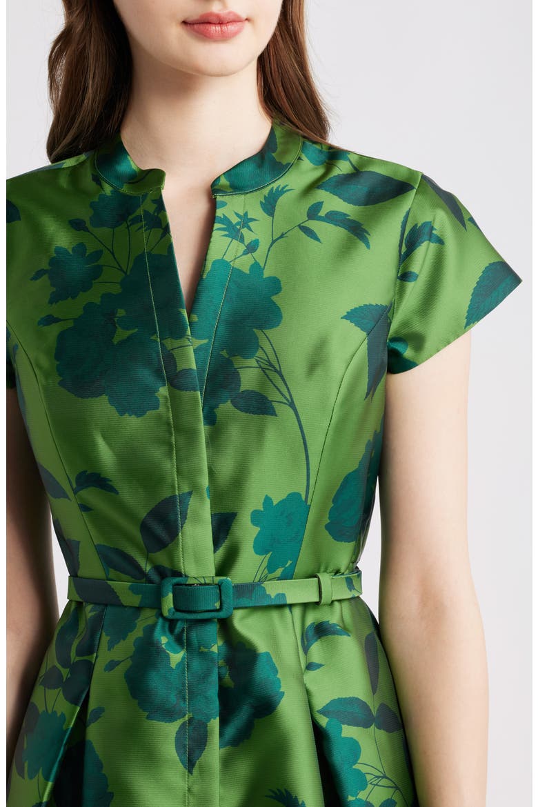 Martine Floral Mikado Cocktail Midi Dress, Alternate, color, EMPRESS GREEN ROSES