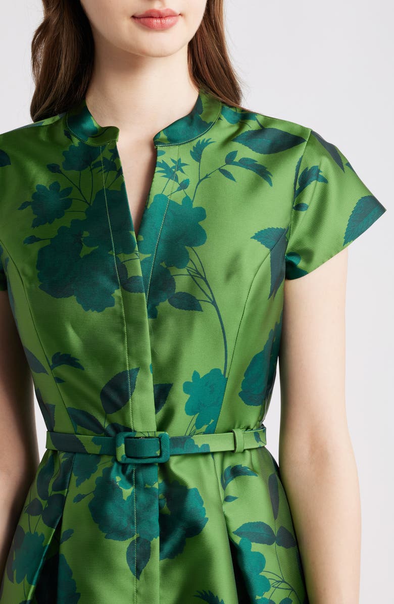 Sachin & Babi Martine Floral Mikado Cocktail Midi Dress, Alternate, color, Empress Green Roses