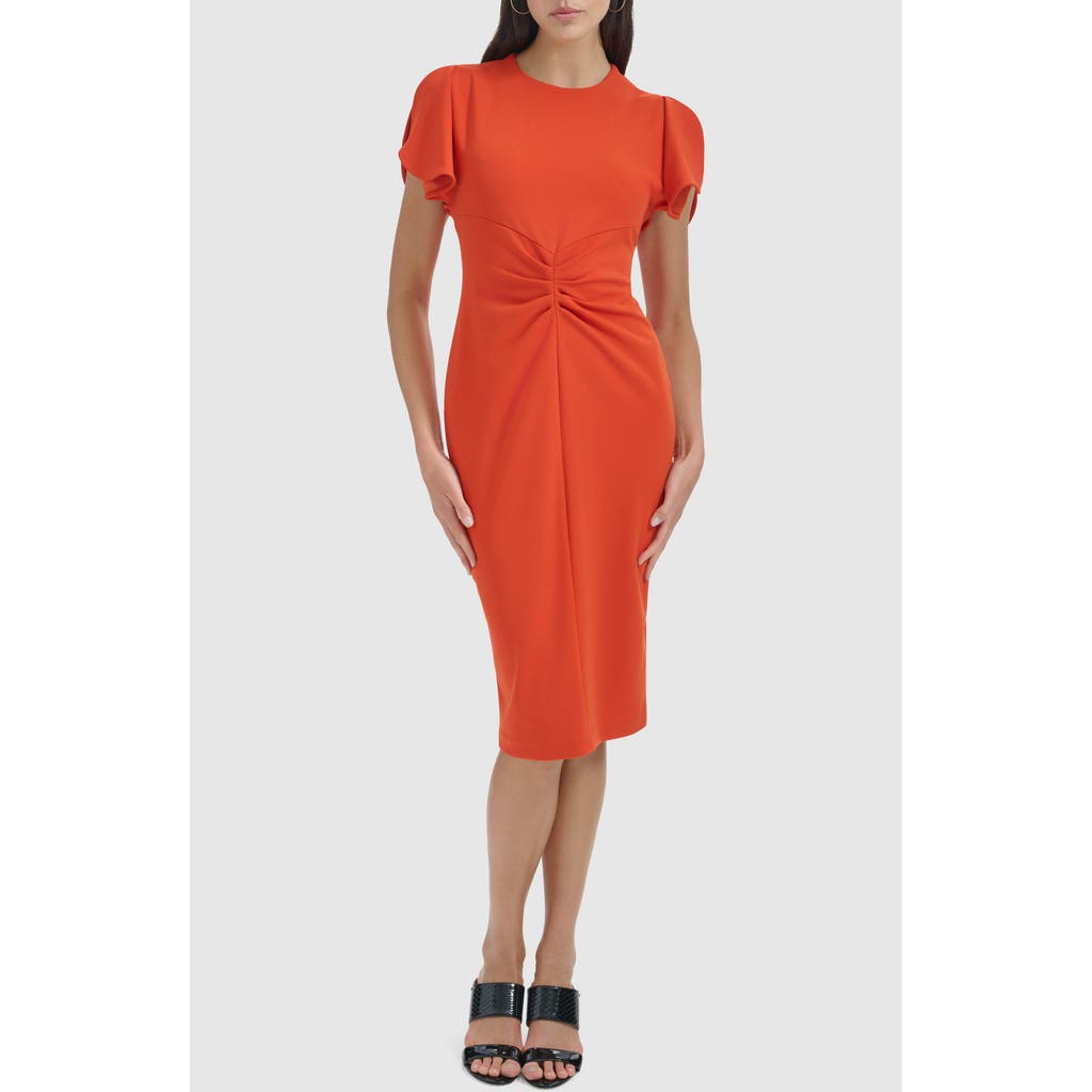 Calvin Klein Ruched Front Sheath Dress In Brown