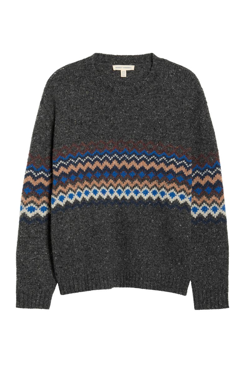 Golden Light Fair Isle Merino Wool Blend Crewneck Sweater, Alternate, color, SONATA COAL JETTY MIX
