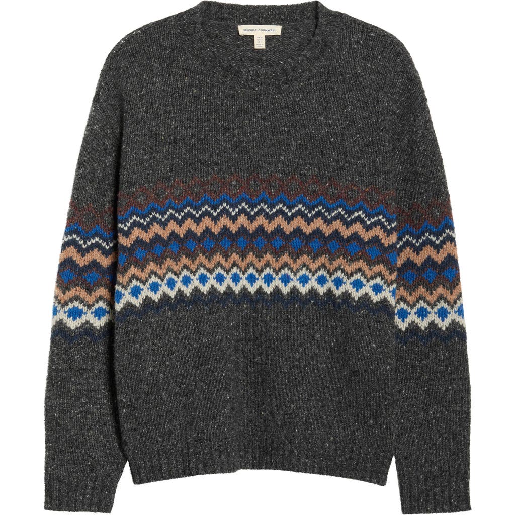 Seasalt Cornwall Golden Light Fair Isle Merino Wool Blend Crewneck Sweater In Gray