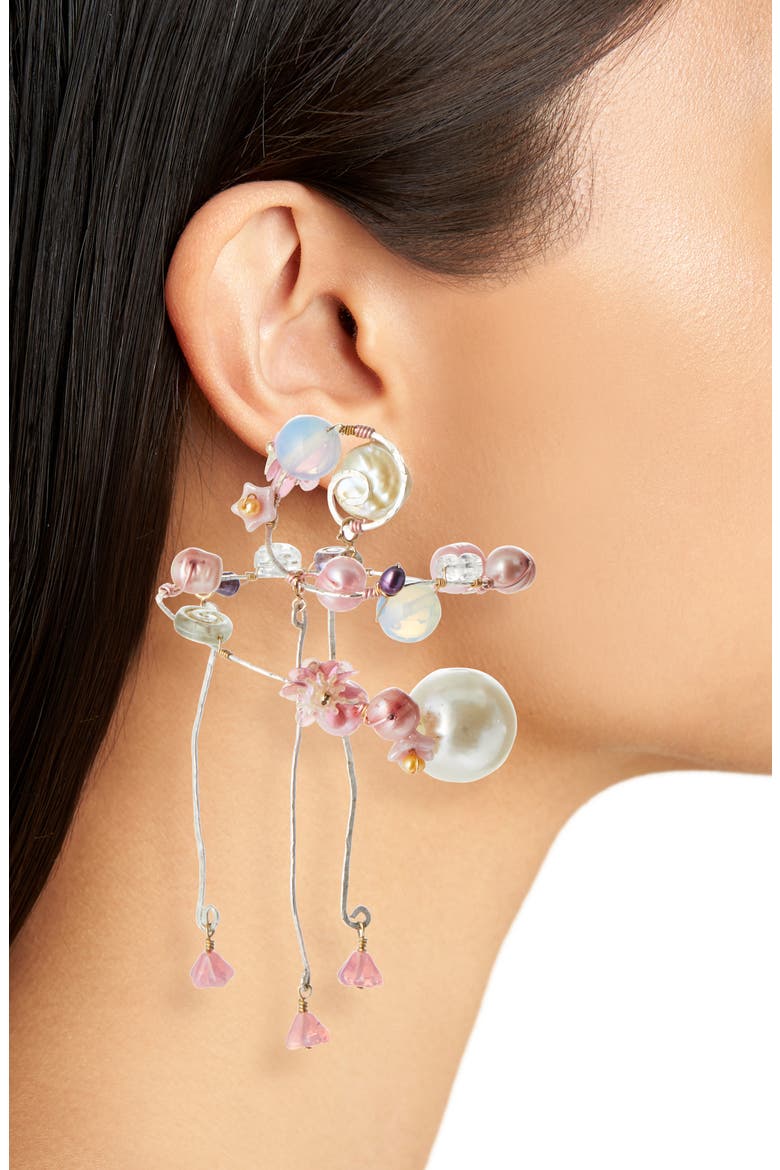 Flora Drop Earrings, Alternate, color, PETAL PINK