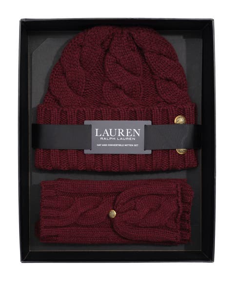 cable hat and convertible mitten gift set