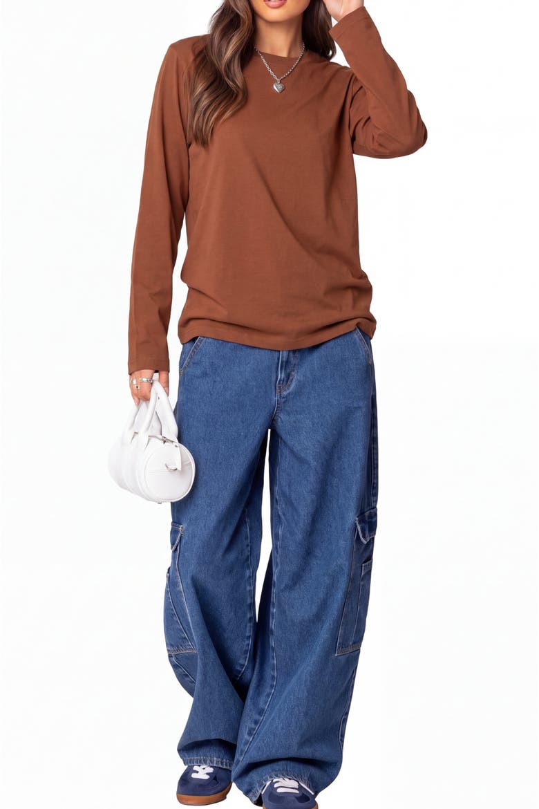 Relaxed Fit Long Sleeve Organic Cotton Layering T-Shirt, Alternate, color, Brown