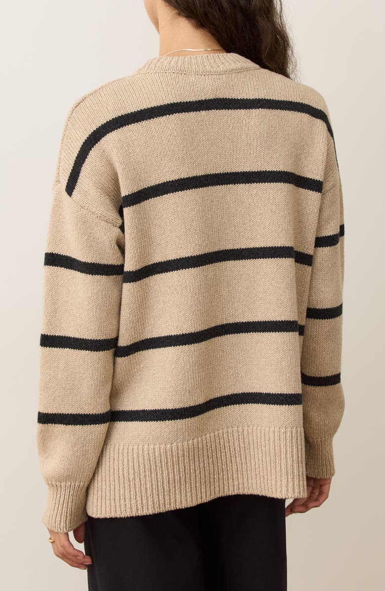 Marine Layer Berkeley Stripe Merino Wool Blend Sweater, Alternate, color, Oatmeal/ Charcoal Stripe
