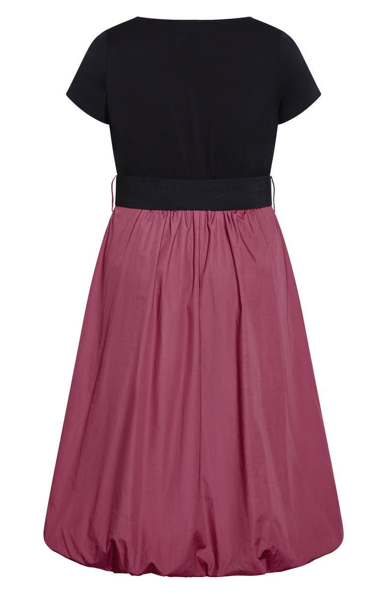 City Chic Paris Days Mixed Media Bubble Hem Belted Dress, Alternate, color, Rose Print