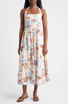Beach Print Halter Sundress
