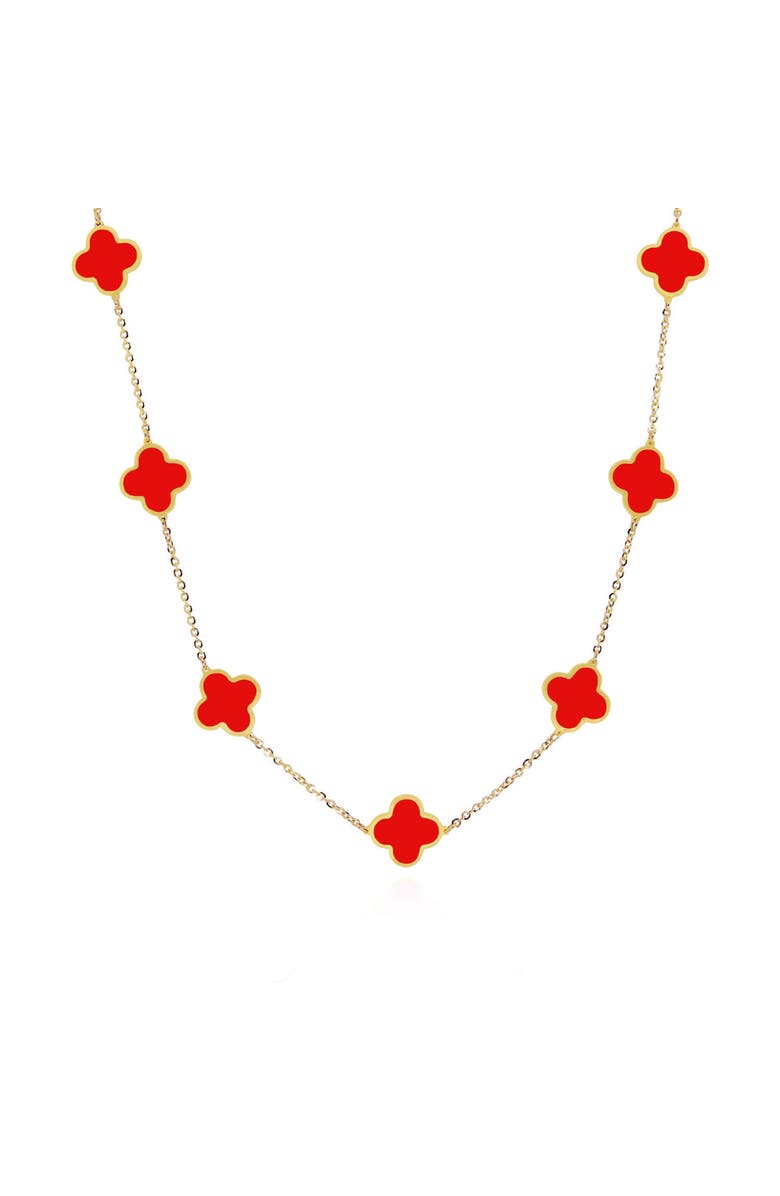 The Lovery Fine Jewelry Small Coral Clover Necklace, Main, color, Coral