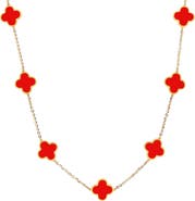 The Lovery Fine Jewelry Small Coral Clover Necklace