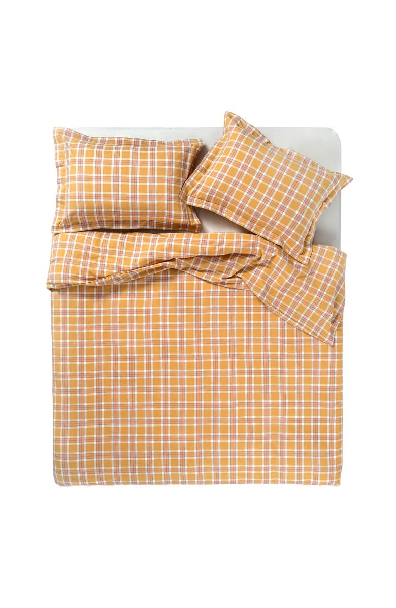 Zsa Zsa Zsu Viseu Checked King Size Duvet Cover Set 100% Cotton Flanelle 94X87 In, Alternate, color, Mustard
