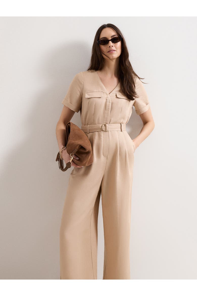 Daniela V-Neck Short Sleeve Jumpsuit, Alternate, color, Neutral