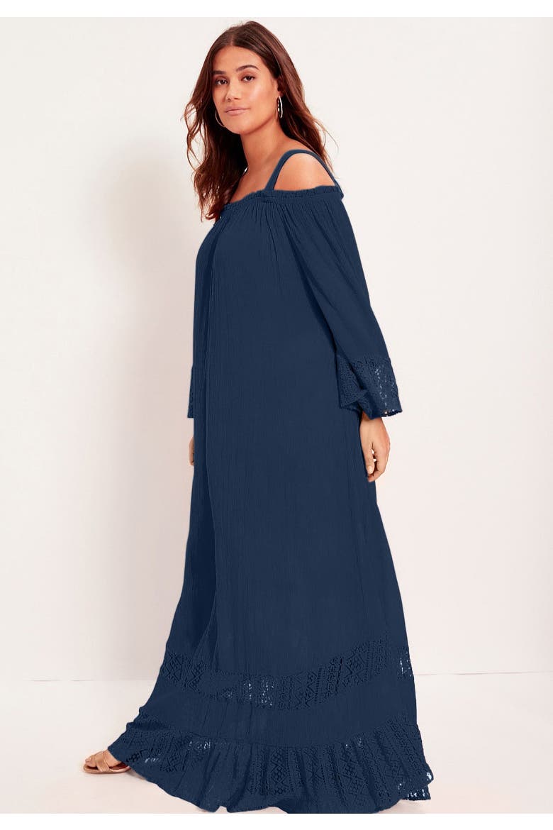 Off-The-Shoulder Maxi Dress, Alternate, color, NAVY