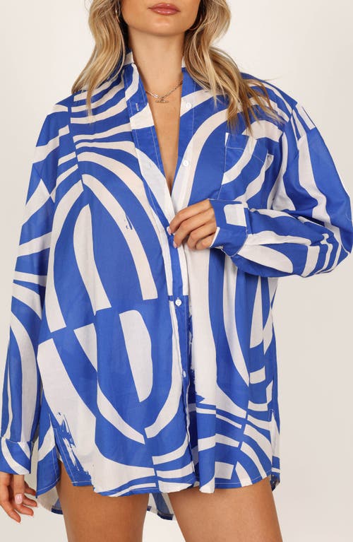 Petal And Pup Petal & Pup Heather Print Oversized Cotton Button-up Shirt In Blue