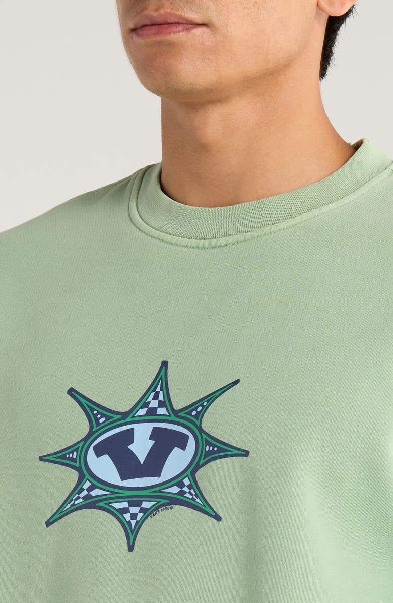 Vans Star Checker Fleece Crewneck Sweatshirt, Alternate, color, Gray Olive