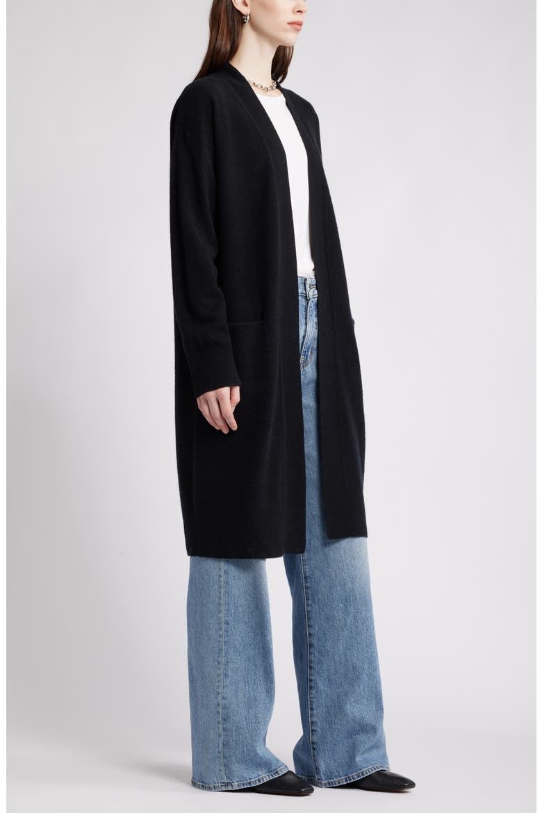 Long Open Front Wool & Cashmere Cardigan, Alternate, color, BLACK ROCK