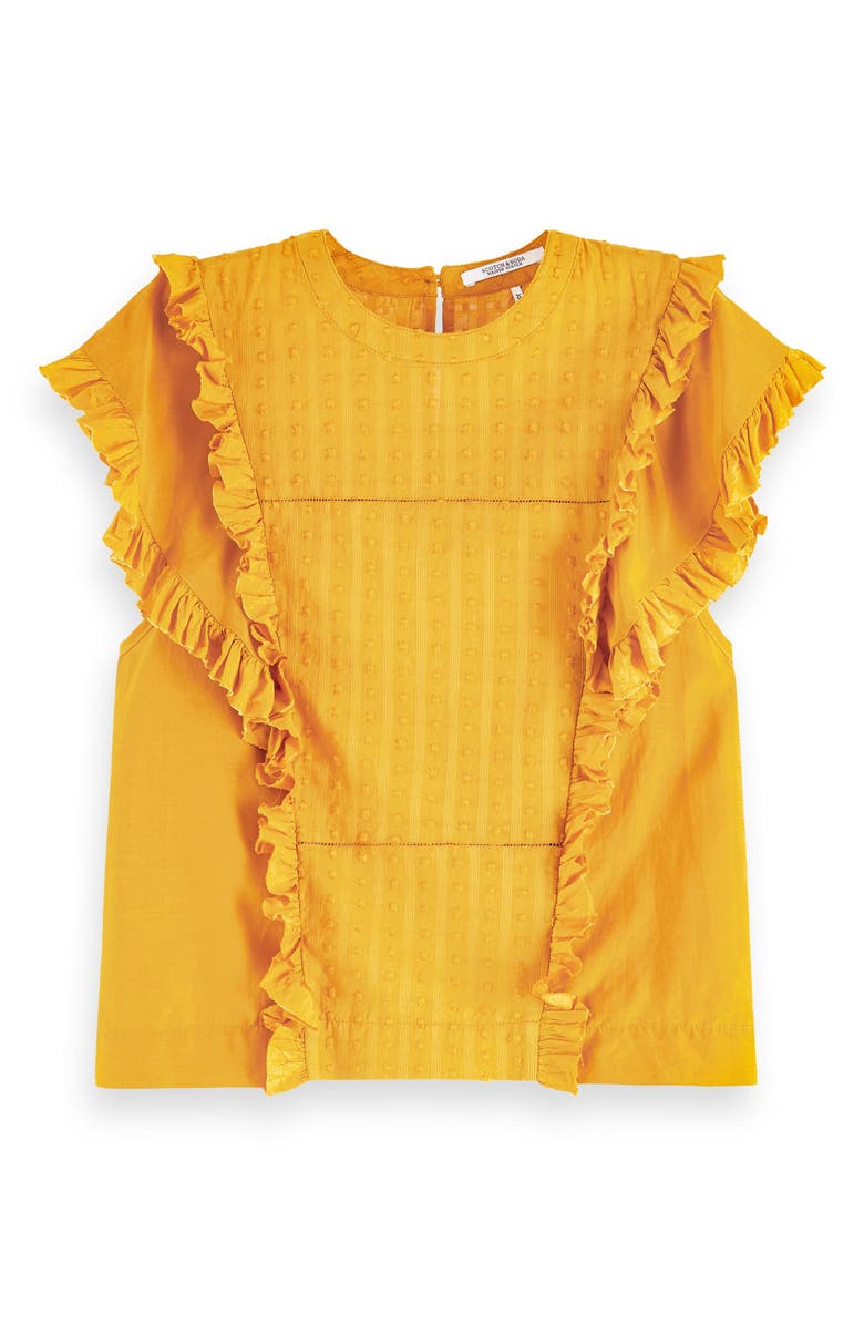Scotch & Soda Ruffle Cotton & Silk Blouse, Alternate, color, 