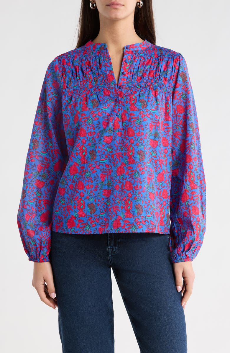 SUGARLIPS Tanya Floral Cotton Top, Main, color, Blue-Fuchsia