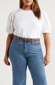 Caslon® Eyelet Embroidered Puff Sleeve Top