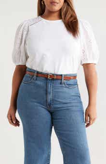 Caslon® Eyelet Embroidered Puff Sleeve Top