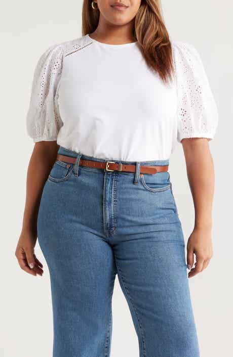 Caslon® Eyelet Embroidered Puff Sleeve Top