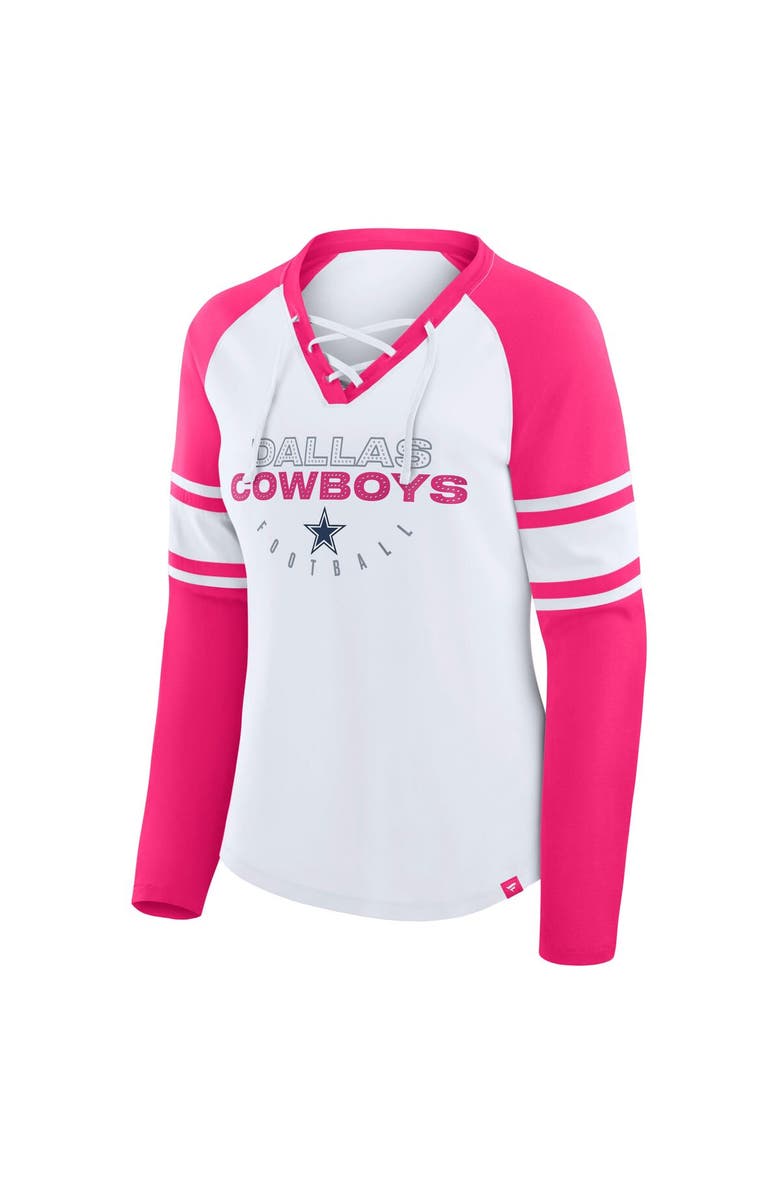 FANATICS Women's Fanatics White/Pink Dallas Cowboys Redzone Rhinestone Bling Lace Up Long Sleeve T-shirt, Alternate, color, White