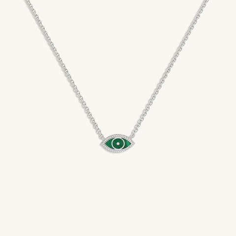 Enduring Peace Evil Eye Malachite Silver Necklace