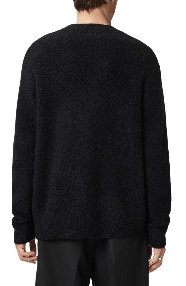 AllSaints Ridges Logo Sweater, Alternate, color, Black/ Ecru White
