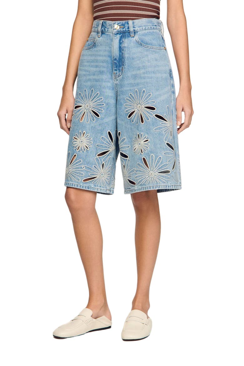 Embroidered Bermuda shorts, Main, color, Blue jean