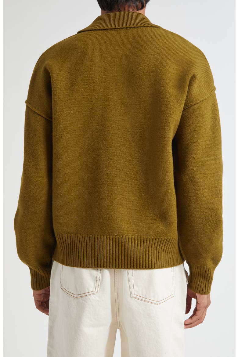 Ami de Coeur Monogram Felted Wool Polo Sweater, Alternate, color, BRONZE/ NOIR