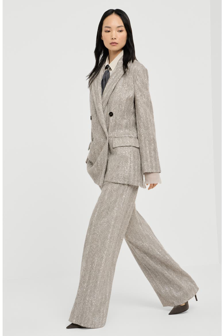 Dazzling chevron embroidery loose pleated trousers in sparkling mohair and wool, Alternate, color, Rope