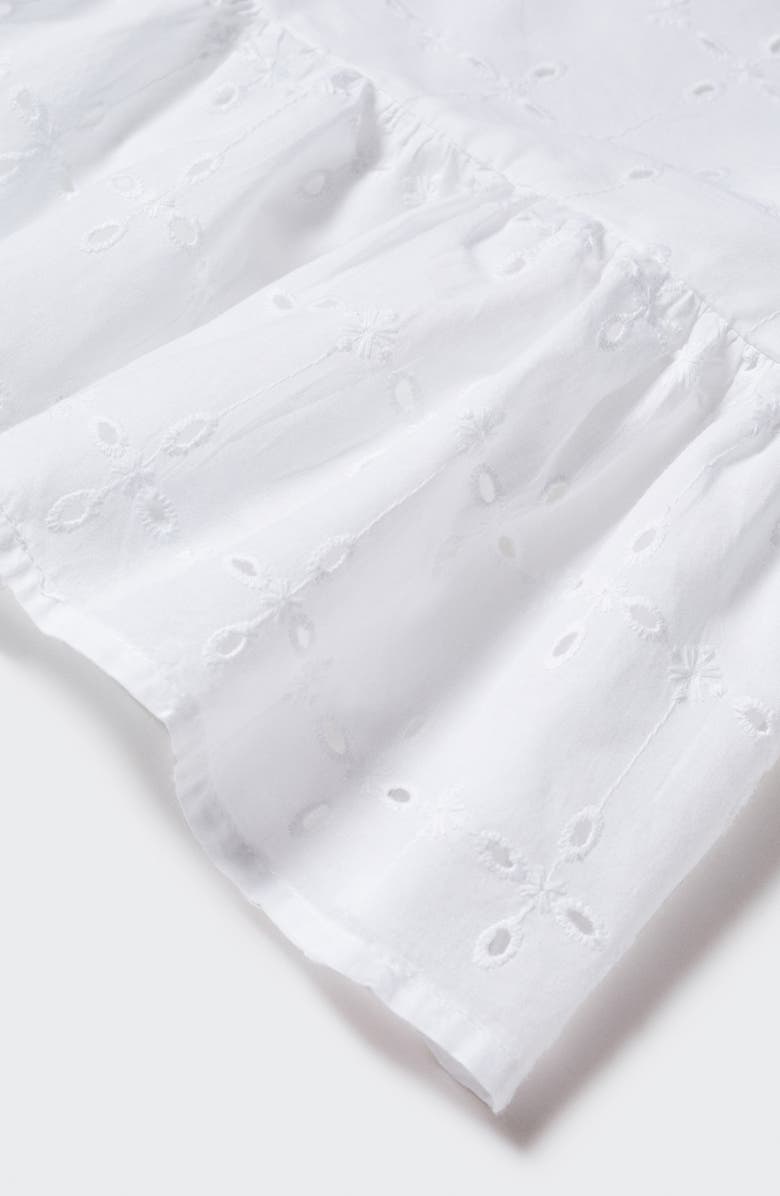 MANGO Eyelet Puff Sleeve Peplum Blouse, Alternate, color, White